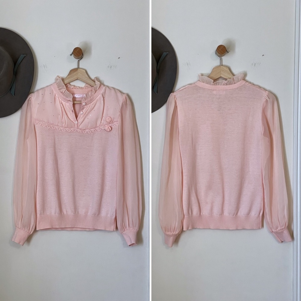 Ballerina pink/peach chiffon & cotton blend knit l/s top - Picture 5 of 16